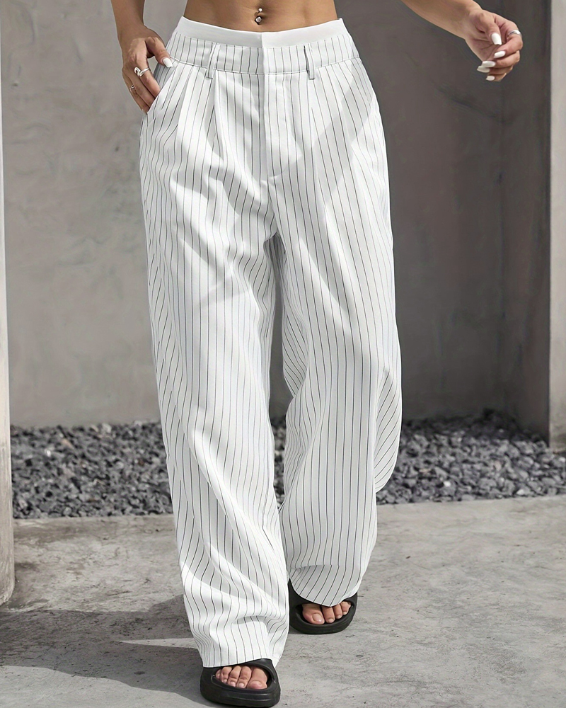 Simple Drape Loose Straight Pants-Curvy-Faja