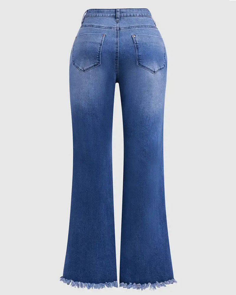 High-Elastic Embroidered Flared Jeans-Curvy-Faja