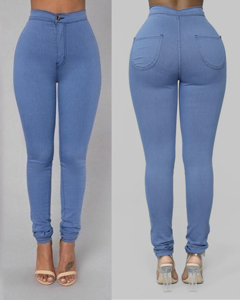 Candy-Colored High-Waisted Stretch Slim Jeans