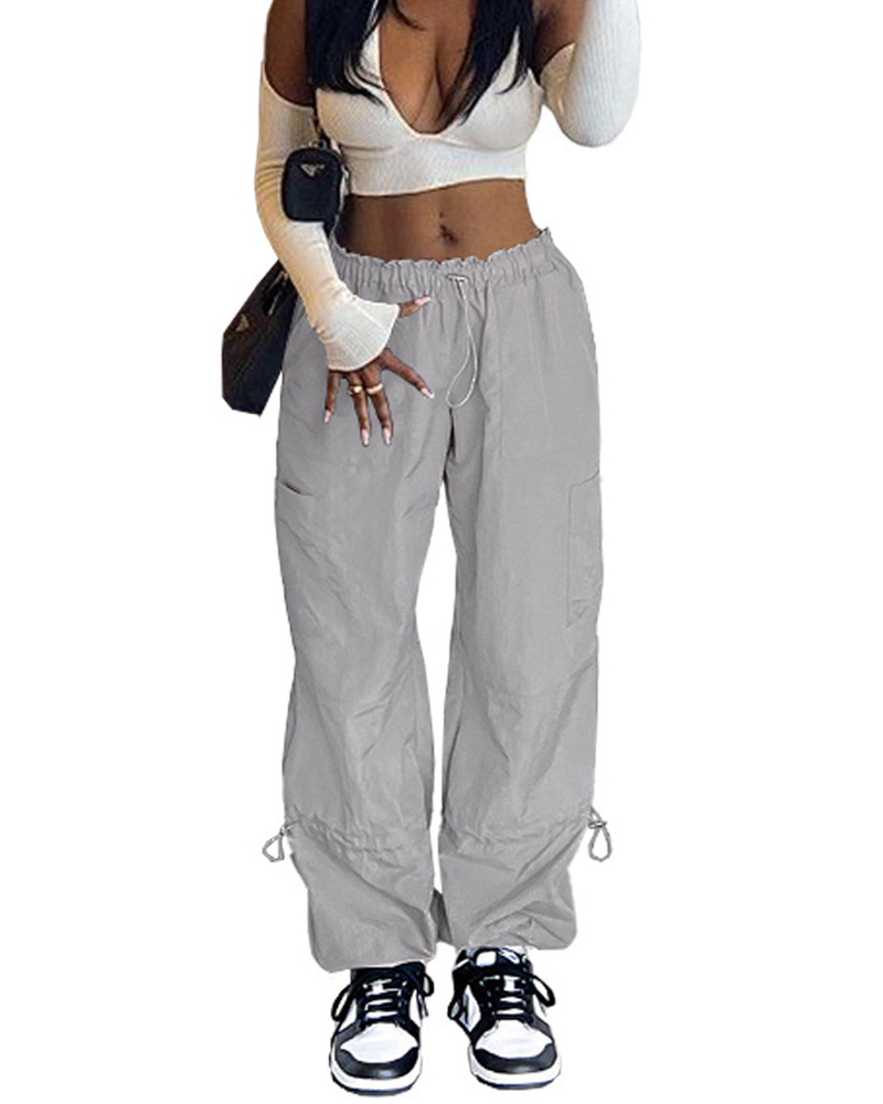 Loose-Fitting Straight-Leg Cargo Casual Pants-Curvy-Faja