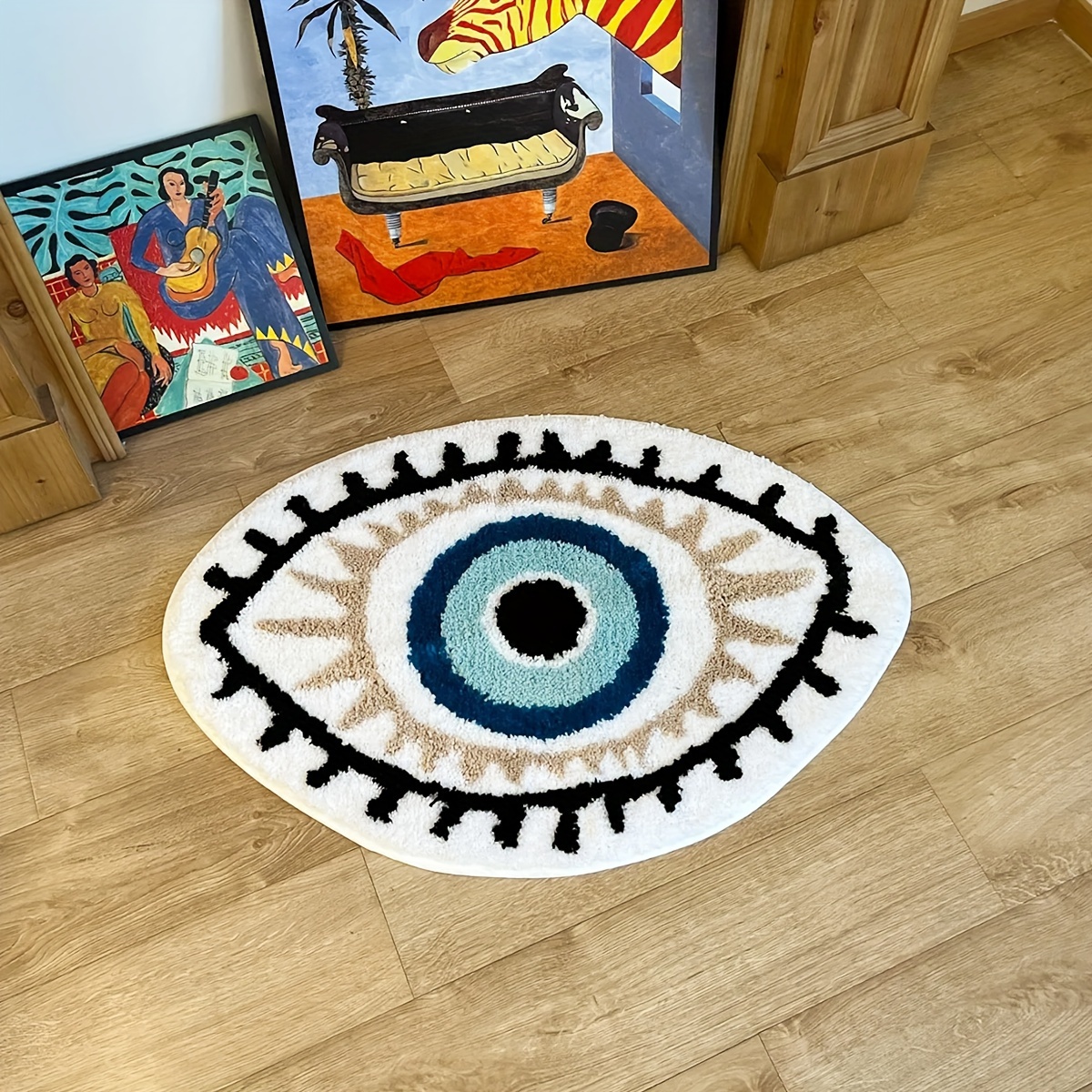 LAKEA White Evil Eye Rug Bath Mat Non-Slip Kitchen Mat Absorbent Tufted Kids Bathroom Washable Eye Shaped Shaggy Floor Carpet for Pets