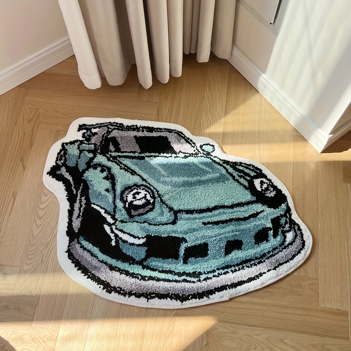 Machine Washable Polyester Car-Shaped Area Rug - Non-Slip Soft Accent Floor Mat for Living Room, Bedroom, Entryway