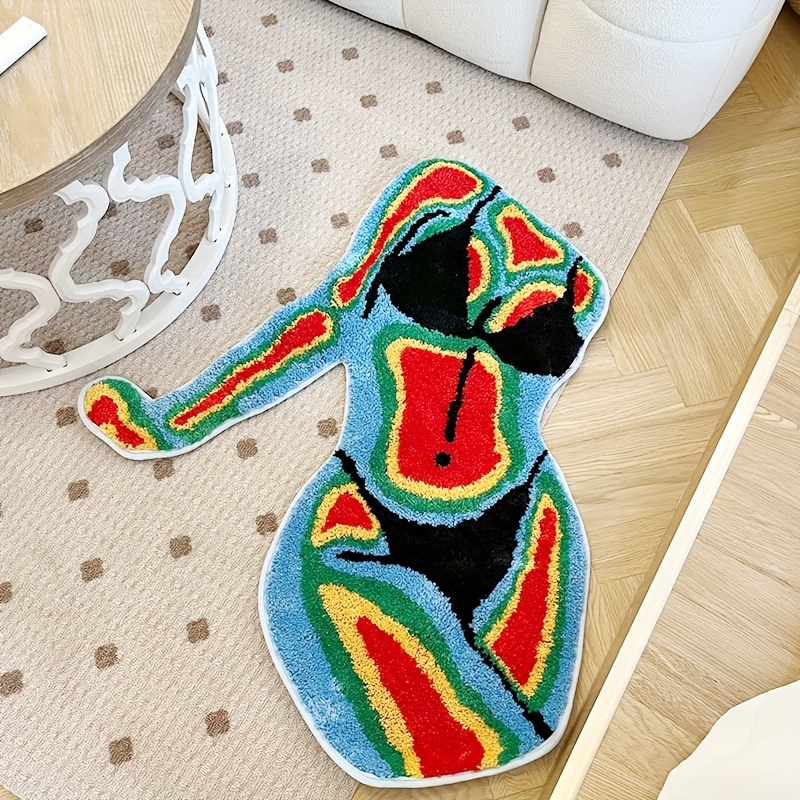 Unique Body-Shaped Flocked Area Rug - Durable, Non-Slip, Waterproof & Stain-Resistant, Perfect For Living Room & Bedroom Decor, Machine Washable, Indoor/