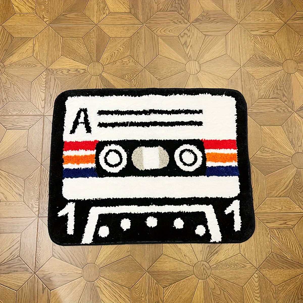 Vintage Cassette Tape Design Rug - Plush, Machine Washable Polyester Floor Mat For Living Room & Bedroom Decor