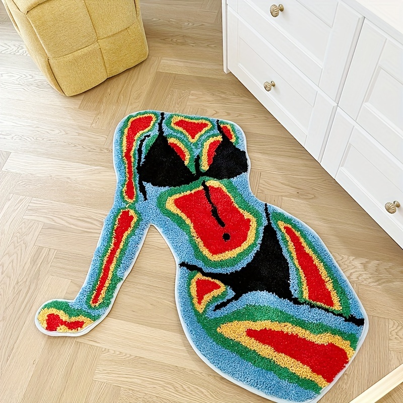 Unique Body-Shaped Flocked Area Rug - Durable, Non-Slip, Waterproof & Stain-Resistant, Perfect For Living Room & Bedroom Decor, Machine Washable, Indoor/