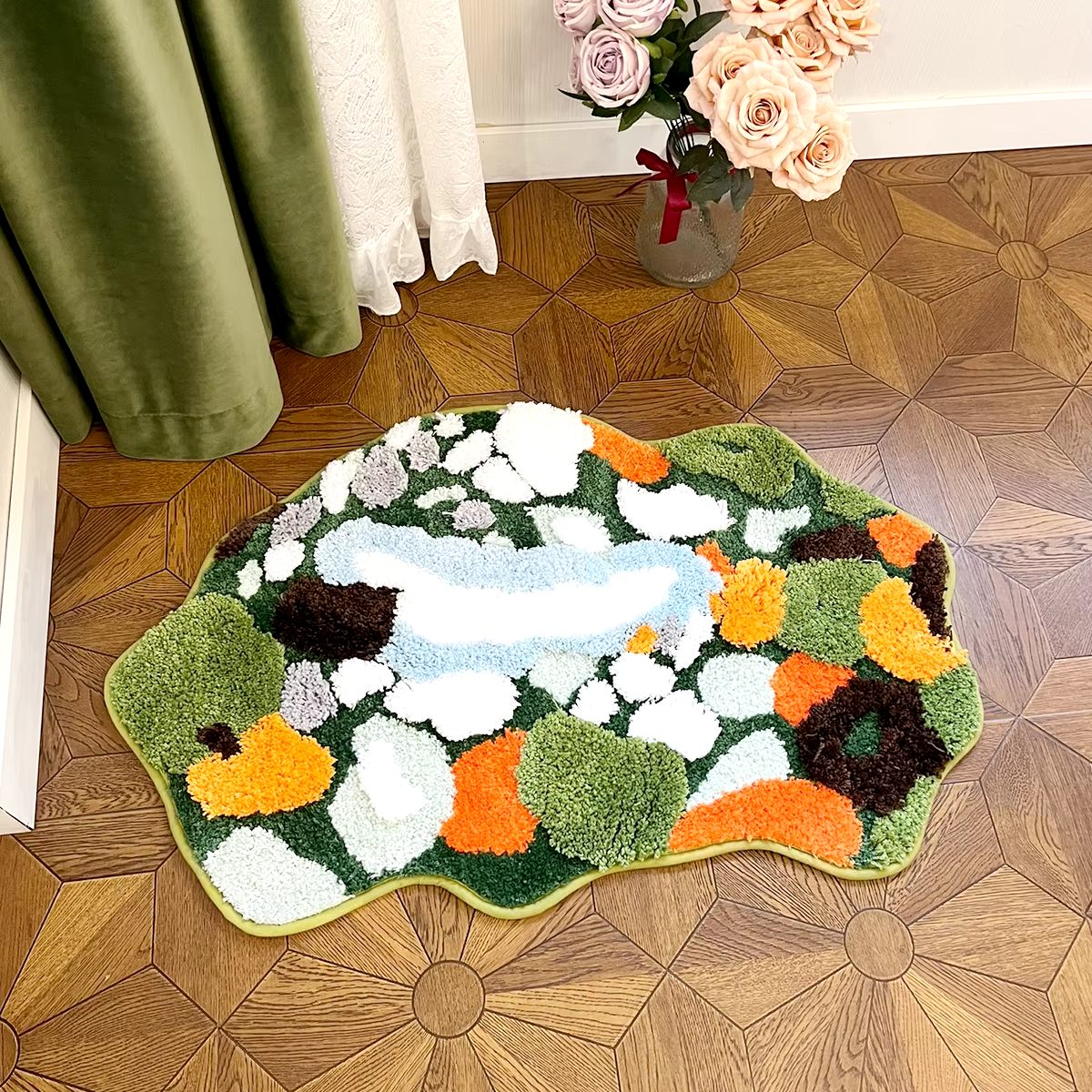 MOSS Luxury Green Moss Style Turfting Rugs Irregular Moss Carpet Landscape Rug Patio Nordic Fluffy Bedside Area Rug Abstract Art Mat