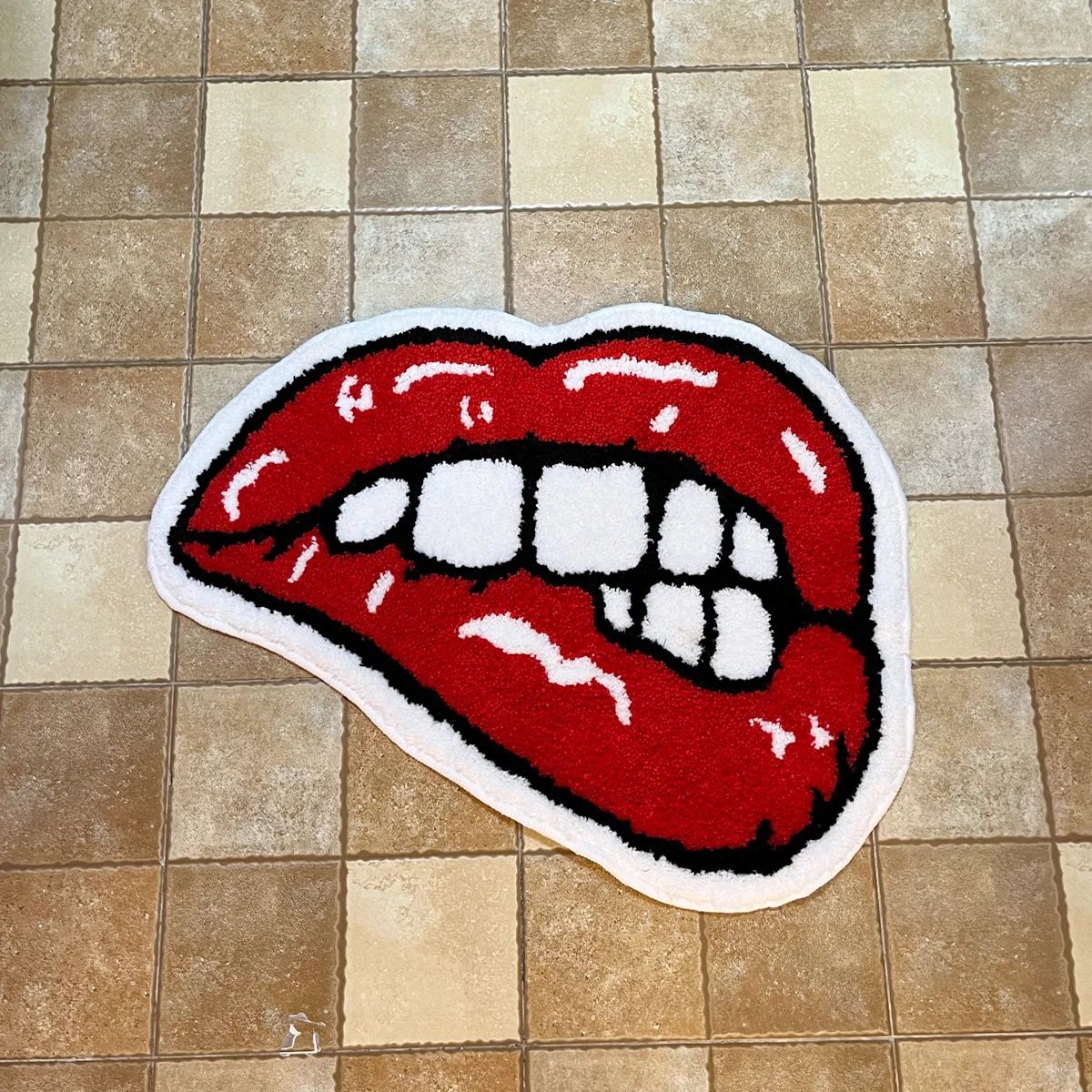 Red Lips Tufted Rug Soft Good Carpet Bathroom Floor Pad Kids Room Bedroom Anti Slip Doormat Aesthetic Home Winter Warm Decor