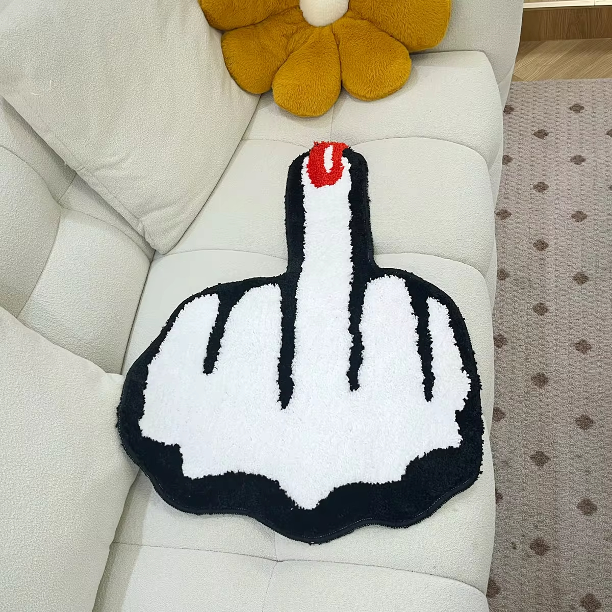 LAKEA Red Middle Finger Shaped Funny Rug Teen Bedroom Carpet for Small Room Teenage Custom Tufting Mat Ultra Soft Mat with Yarn