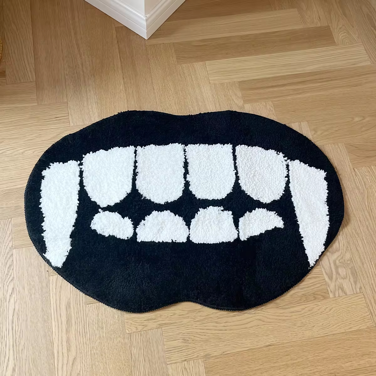 Black White Ghost Teeth Tufted Rug Funny Soft Cartoon Food Pad Living Room Carpet Anti-slip Hallway Mat Funny Home Nursery Decor