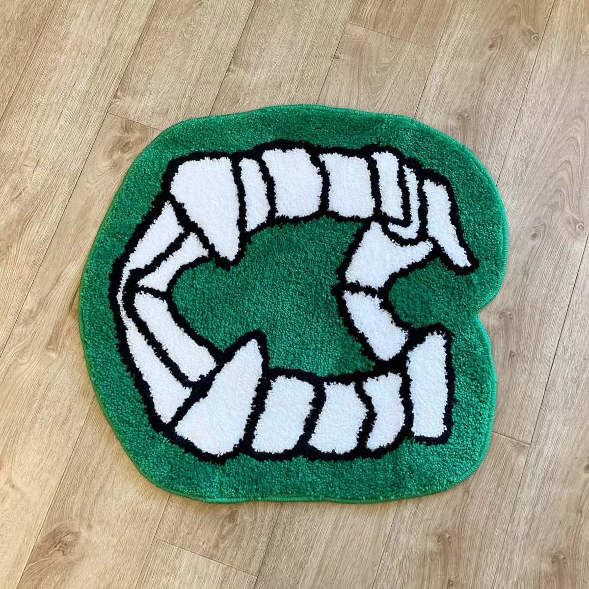Halloween Vampire Teeth Tufted Rug Green Mouth Floor Mat Bathroom Non-slip Absorbent Bath Mat Bedside Carpet Home Decor