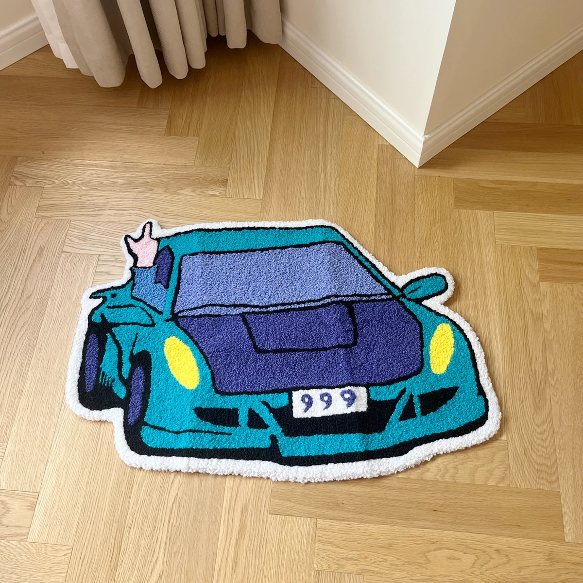 Cute Cartoon Sports Car Shaped Rug - Soft Fluffy Floor Mat for Kids Bedroom Living Room, Anti-Slip Door Mat Home Decor 
