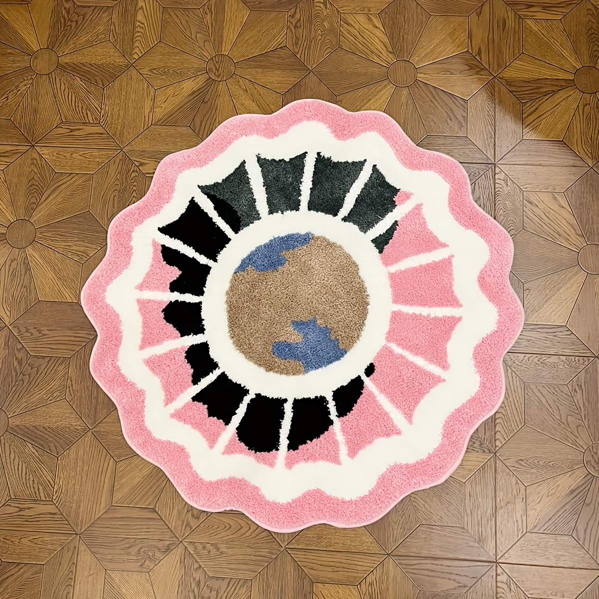 1pc Plush Geographical World Map Round Rug - Soft, Thick, Educational Non-Slip Carpet, Easy Clean, Durable Polyester Global Decor, Machine Washable