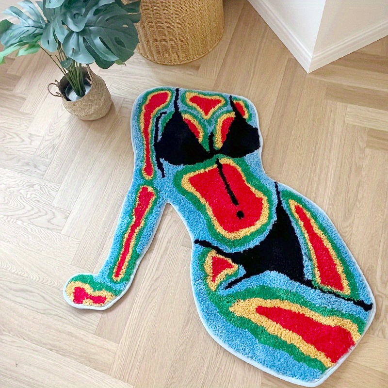 Unique Body-Shaped Flocked Area Rug - Durable, Non-Slip, Waterproof & Stain-Resistant, Perfect For Living Room & Bedroom Decor, Machine Washable, Indoor/