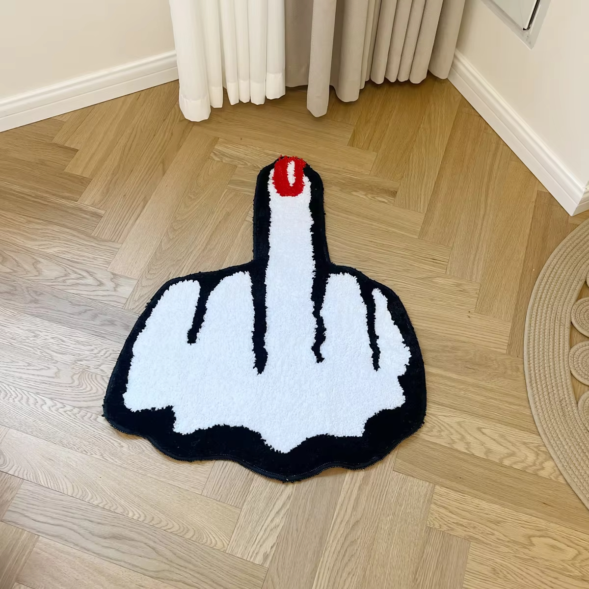 LAKEA Red Middle Finger Shaped Funny Rug Teen Bedroom Carpet for Small Room Teenage Custom Tufting Mat Ultra Soft Mat with Yarn
