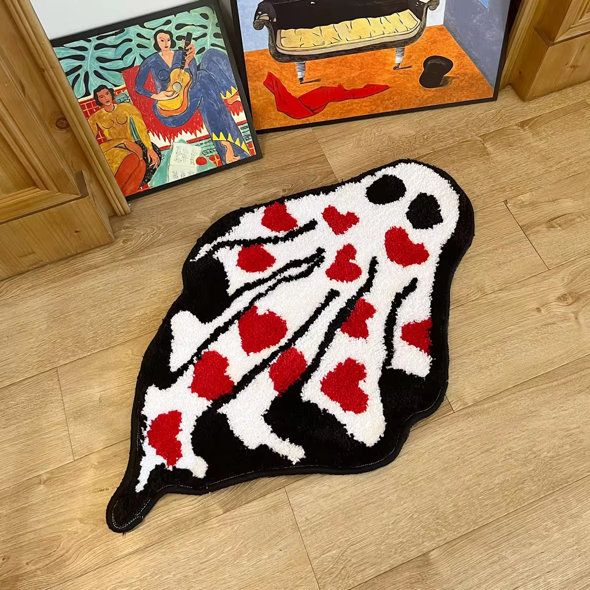 Handmade Tufted Heart Ghost Rug Cute Ghost Rug Halloween Cloakroom Hanging Rug Black White Soft Fluffy Carpets Non-slip Bathmat