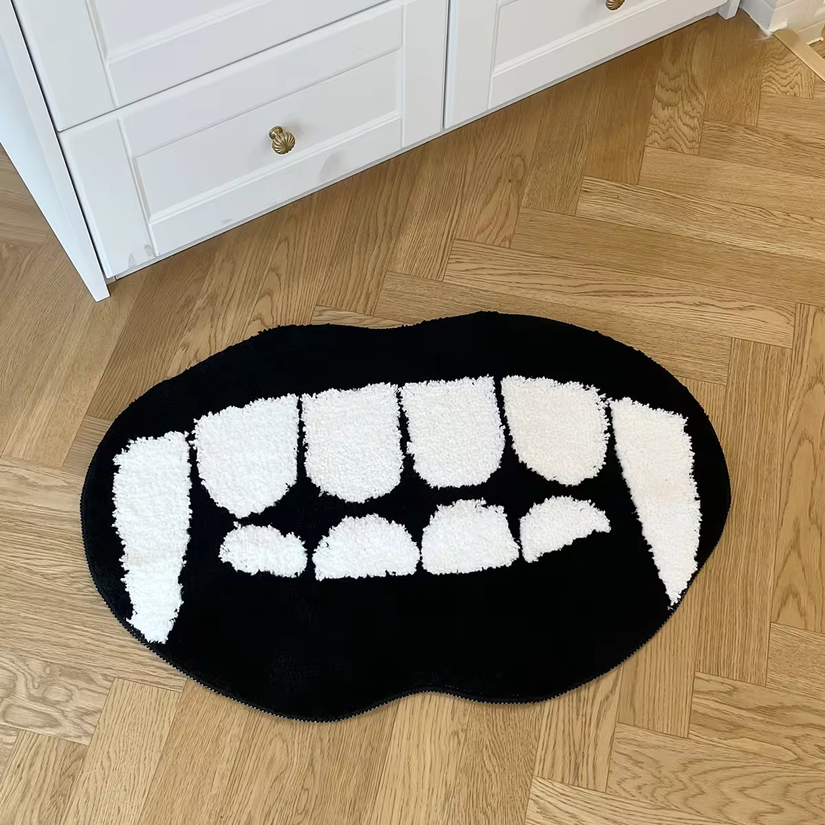 Black White Ghost Teeth Tufted Rug Funny Soft Cartoon Food Pad Living Room Carpet Anti-slip Hallway Mat Funny Home Nursery Decor