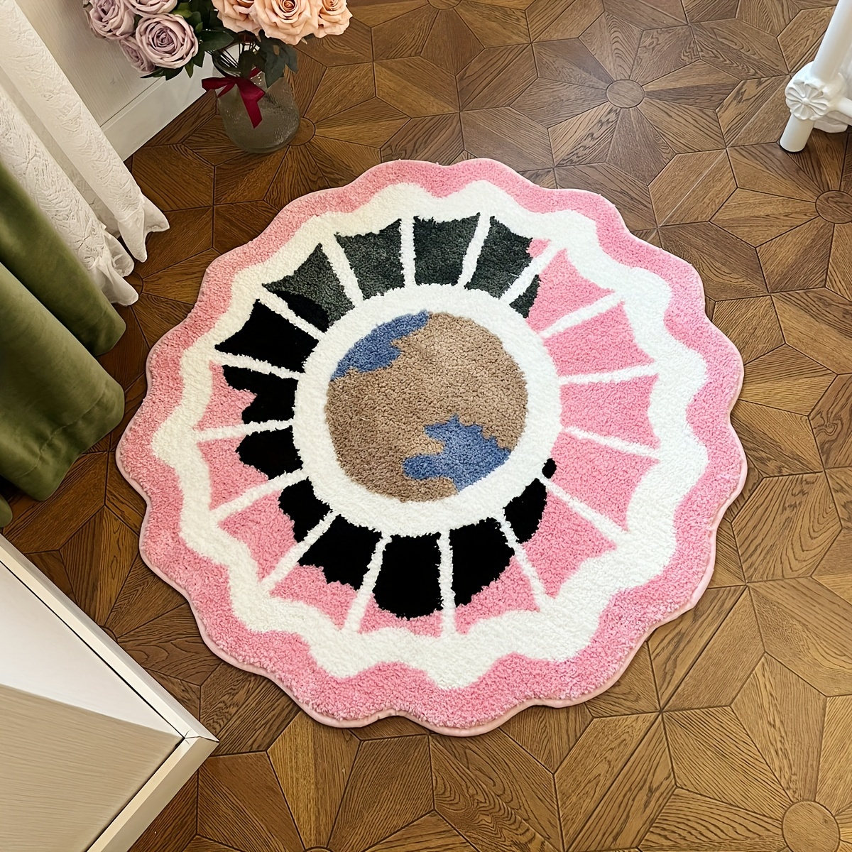 1pc Plush Geographical World Map Round Rug - Soft, Thick, Educational Non-Slip Carpet, Easy Clean, Durable Polyester Global Decor, Machine Washable