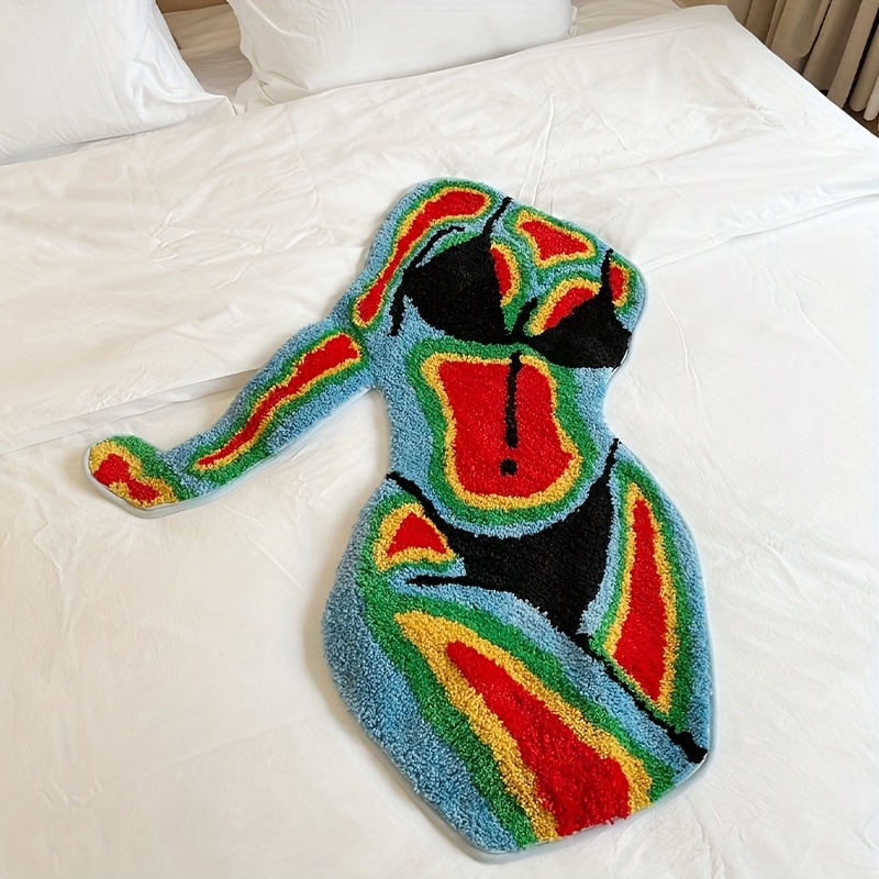 Unique Body-Shaped Flocked Area Rug - Durable, Non-Slip, Waterproof & Stain-Resistant, Perfect For Living Room & Bedroom Decor, Machine Washable, Indoor/