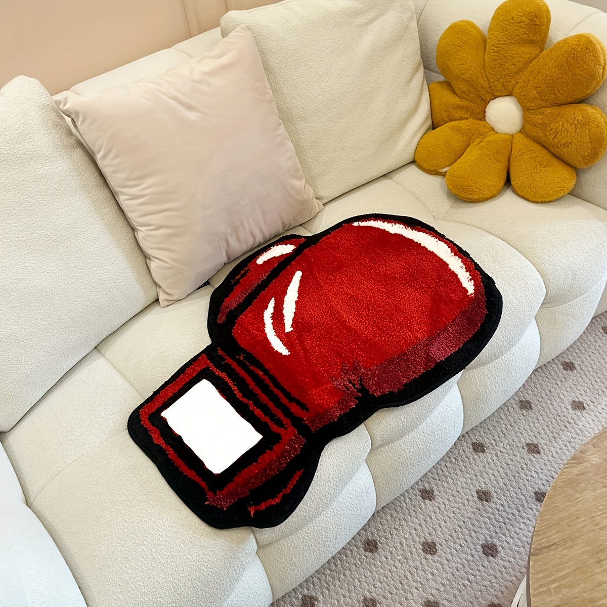 One Pair Of Boxing Gloves Tufted Rugs Gym Rug Indoor Home Decoration Gifts Accent Round Tufting Soft Rug Perfect Gift Room Decoration