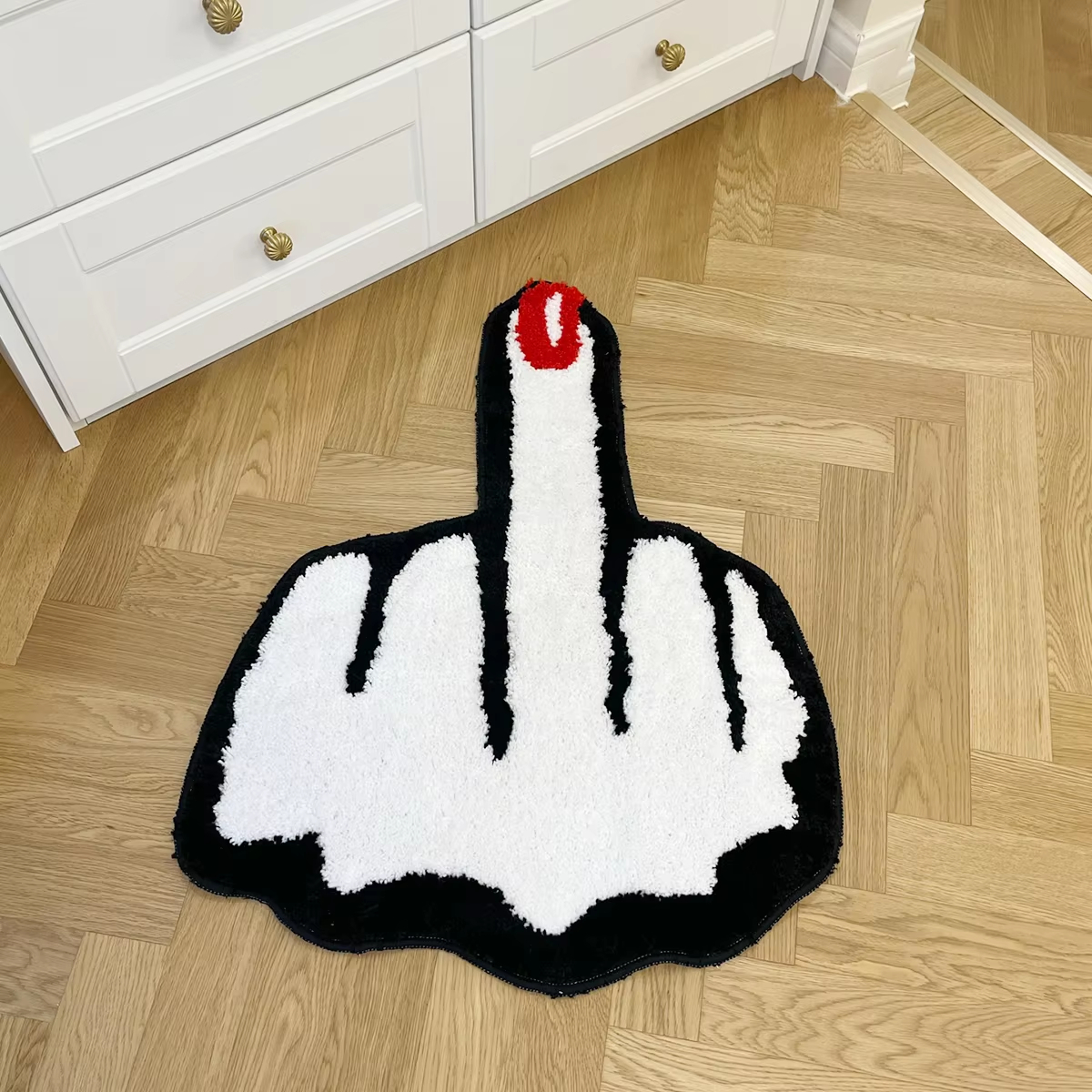 LAKEA Red Middle Finger Shaped Funny Rug Teen Bedroom Carpet for Small Room Teenage Custom Tufting Mat Ultra Soft Mat with Yarn