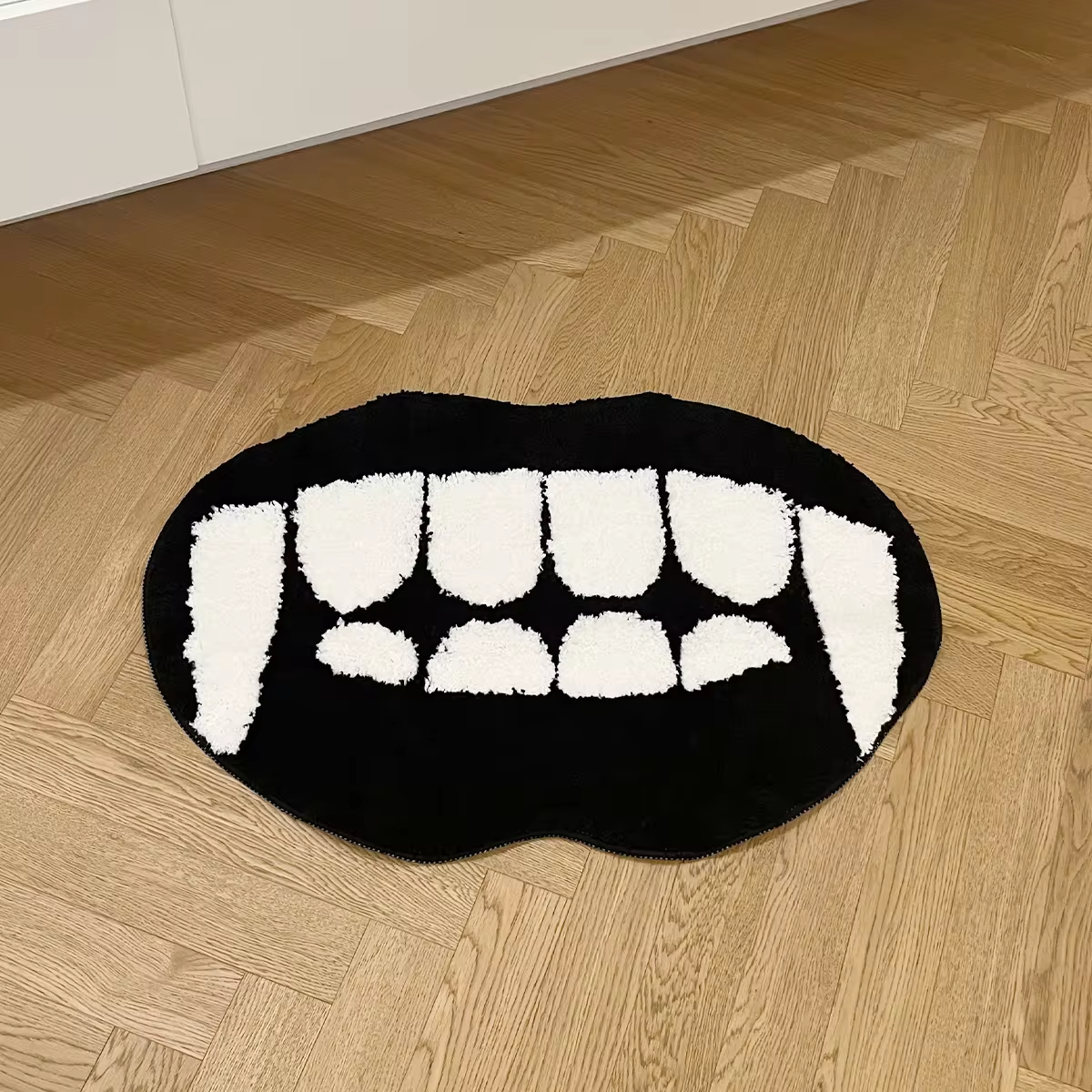 Black White Ghost Teeth Tufted Rug Funny Soft Cartoon Food Pad Living Room Carpet Anti-slip Hallway Mat Funny Home Nursery Decor
