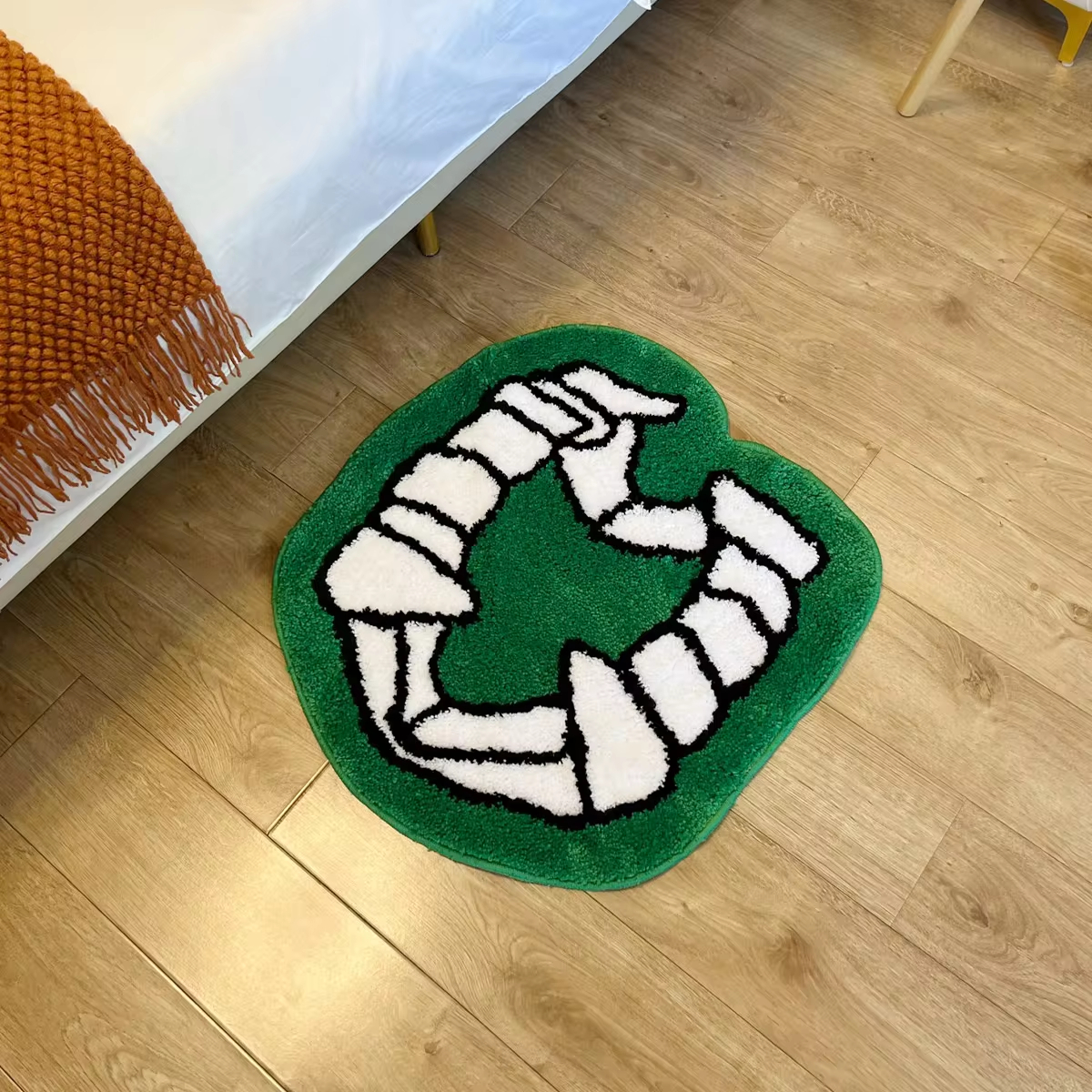 Halloween Vampire Teeth Tufted Rug Green Mouth Floor Mat Bathroom Non-slip Absorbent Bath Mat Bedside Carpet Home Decor
