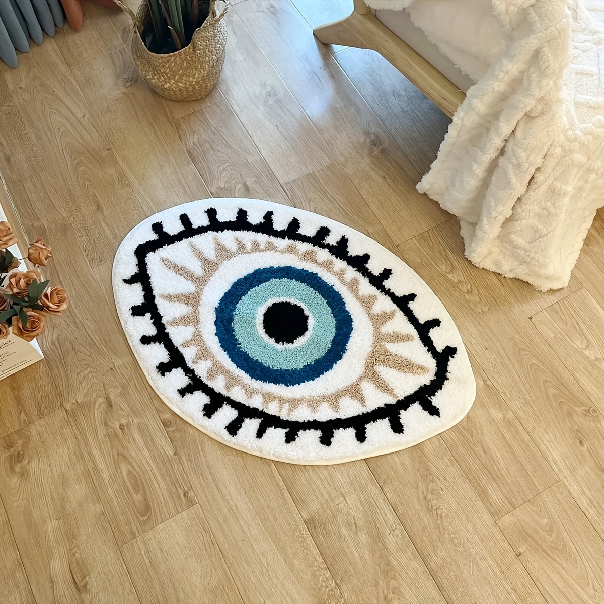 LAKEA White Evil Eye Rug Bath Mat Non-Slip Kitchen Mat Absorbent Tufted Kids Bathroom Washable Eye Shaped Shaggy Floor Carpet for Pets
