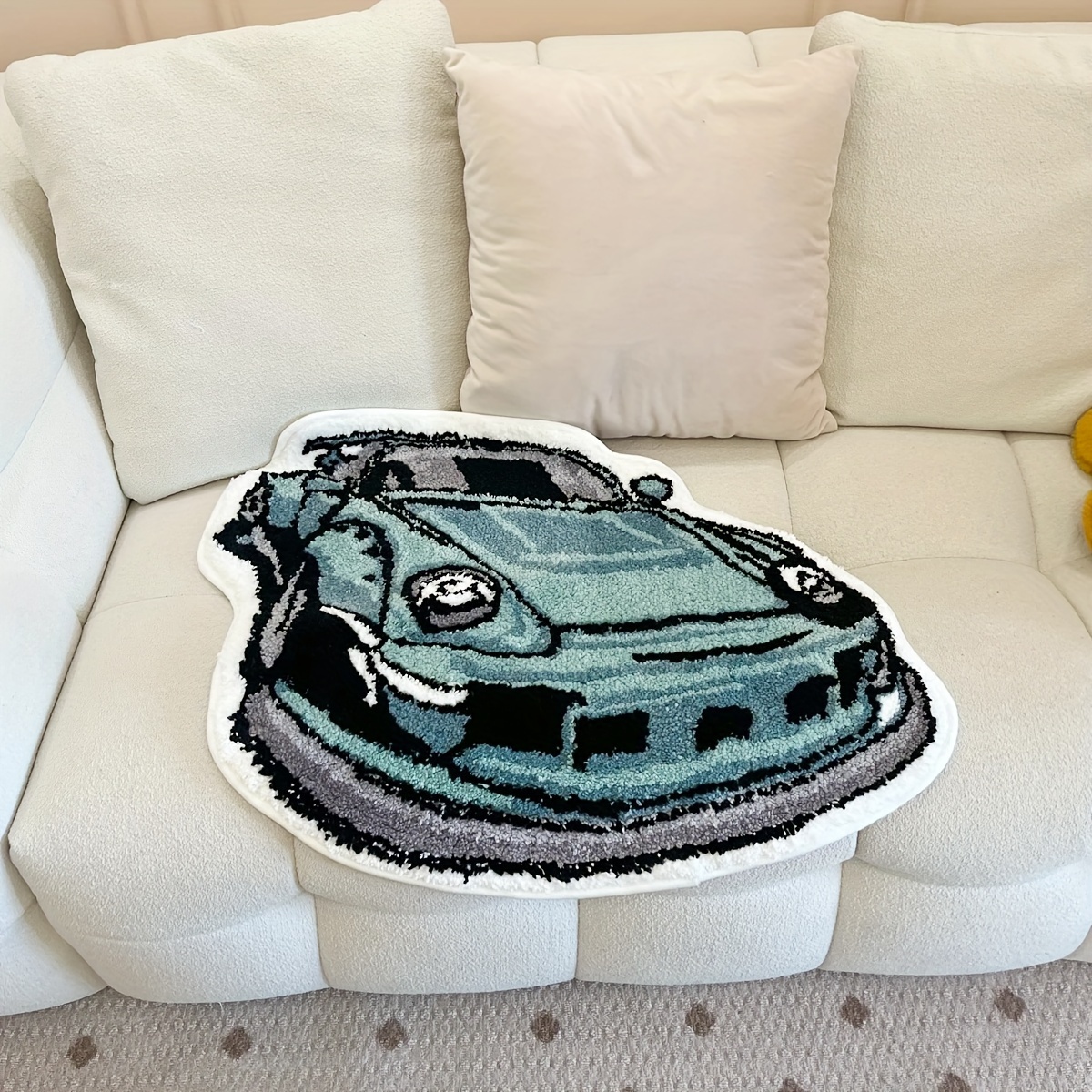 Machine Washable Polyester Car-Shaped Area Rug - Non-Slip Soft Accent Floor Mat for Living Room, Bedroom, Entryway