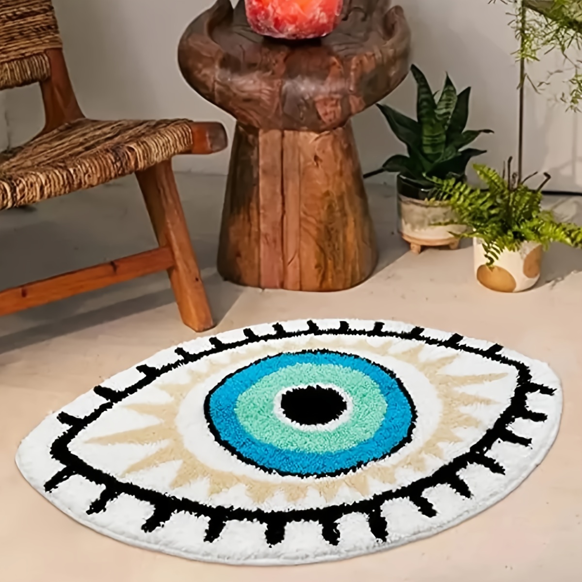 LAKEA White Evil Eye Rug Bath Mat Non-Slip Kitchen Mat Absorbent Tufted Kids Bathroom Washable Eye Shaped Shaggy Floor Carpet for Pets
