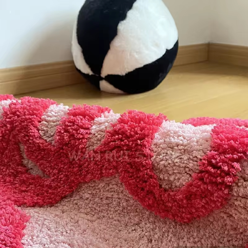 Pink Love Plushy Tufting Decorative Rug Flocking Alfombra Fluffy Soft Love Mat for Girl Bedroom Living Room Carpet Warm Decor