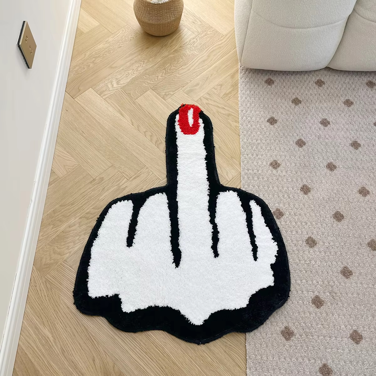 LAKEA Red Middle Finger Shaped Funny Rug Teen Bedroom Carpet for Small Room Teenage Custom Tufting Mat Ultra Soft Mat with Yarn