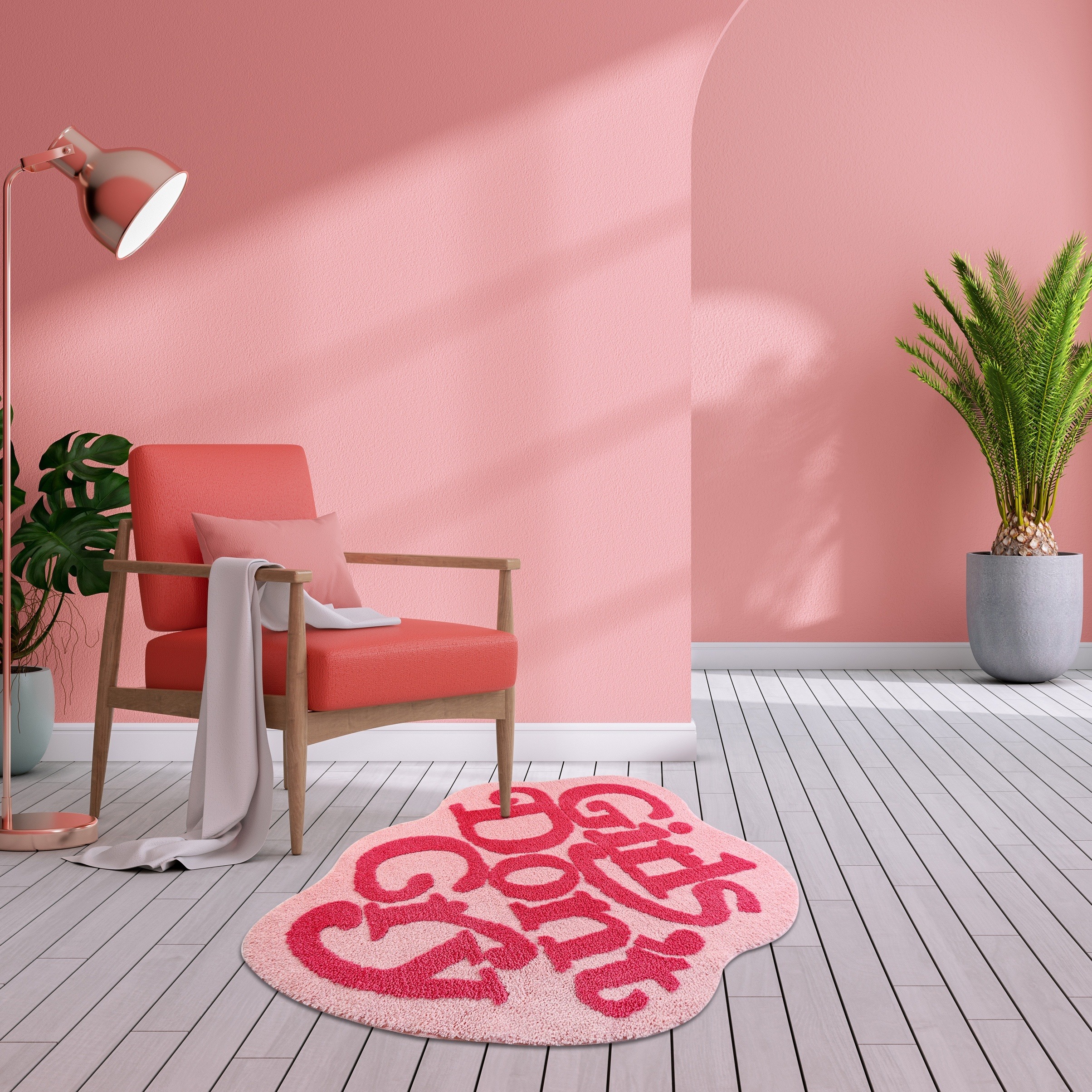 Non-Slip Polyester Shaggy Area Rug - Tufted, Machine Washable with Rubber Backing - Faux Wool "Girls Don't Cry" Decorative Mat for Bedroom, Living Room - Irregular Shape, Soft Home Accent Under 2.16m²