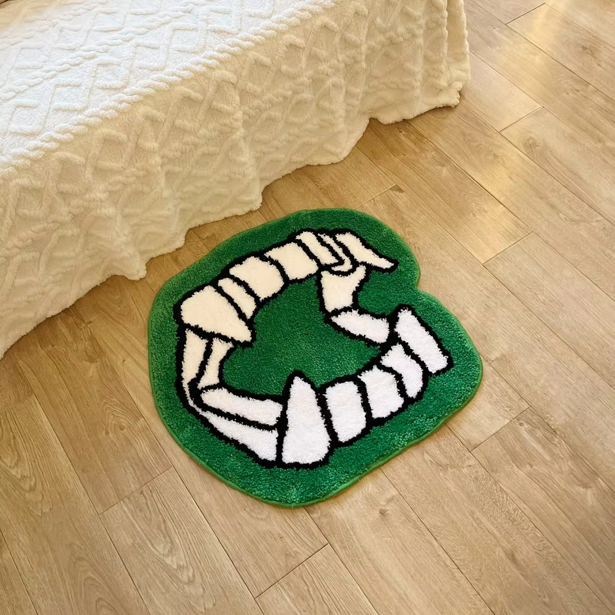 Halloween Vampire Teeth Tufted Rug Green Mouth Floor Mat Bathroom Non-slip Absorbent Bath Mat Bedside Carpet Home Decor