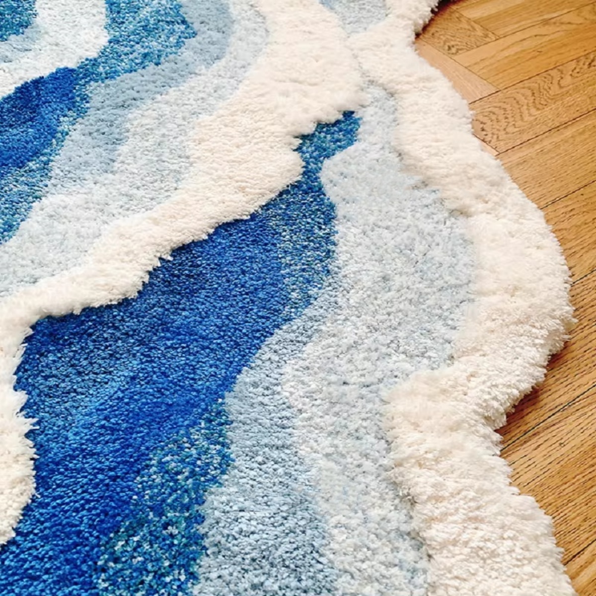 Blue Sea Wave Flocking Rug Bedroom Rug Corridor Area Floor Pad Mat Doormat Aesthetic Home Decor