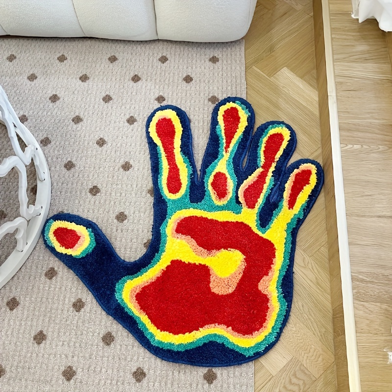 Machine Washable Palm Shaped Rug - Soft, Fluffy, Tufted Polyester Area Rug for Living Room and Bedroom Decor - Irregular Shape, Non-Slip, Vibrant Multicolor Flocking, Durable Home Accent Piece