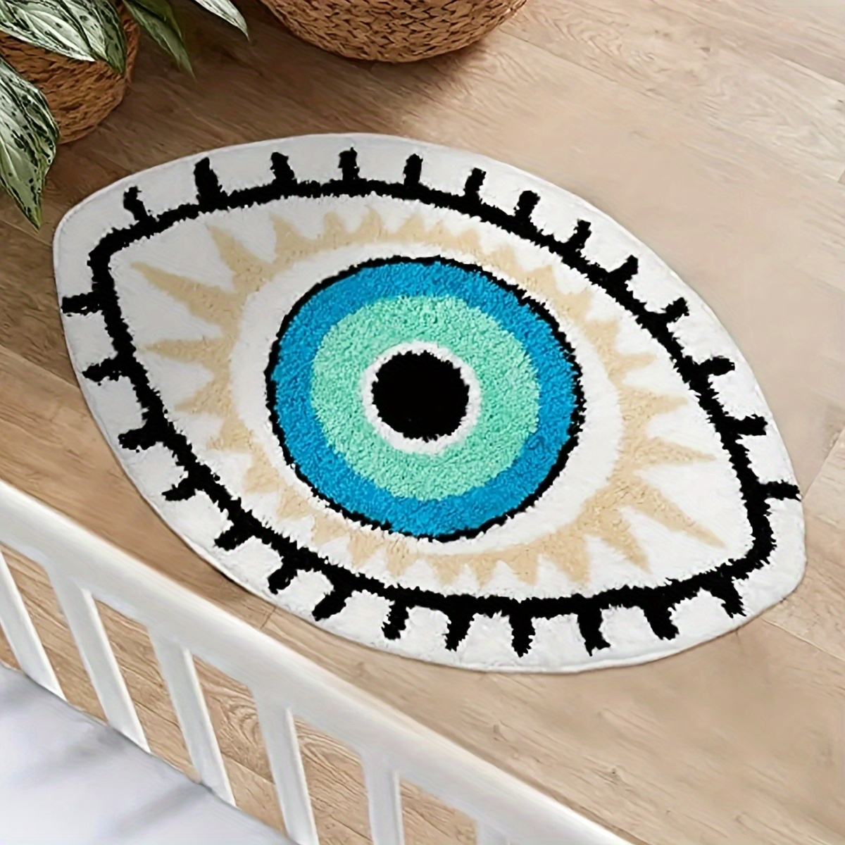 LAKEA White Evil Eye Rug Bath Mat Non-Slip Kitchen Mat Absorbent Tufted Kids Bathroom Washable Eye Shaped Shaggy Floor Carpet for Pets