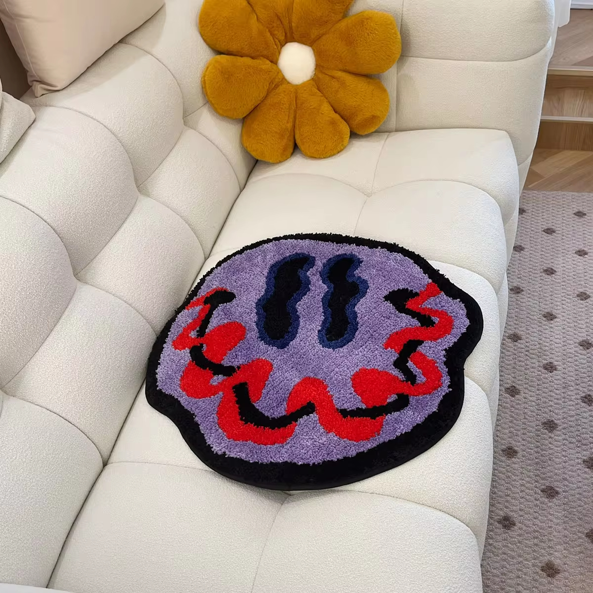 LAKEA Tufted Trippy Smiling Face Rug Handmade Carpet Custom Rug for Home Decoration or Gift 100% Tufted