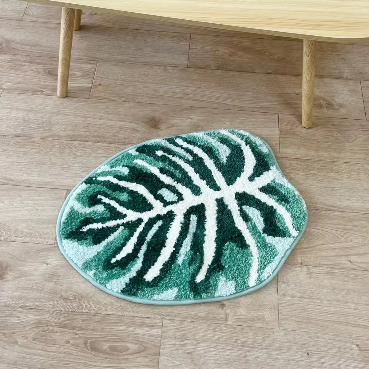 Irregular Plant Monstera Tufted Rug Tropical Leaf Area Rug for Living Room Bathroom HandmadeGreen Monstera Fluffy Bath Floor Mat