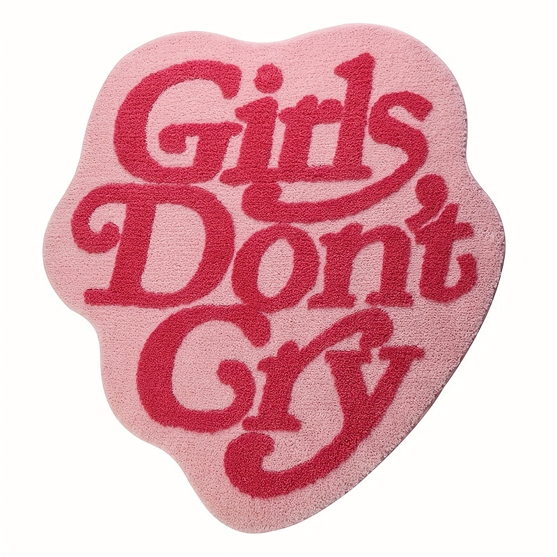 Non-Slip Polyester Shaggy Area Rug - Tufted, Machine Washable with Rubber Backing - Faux Wool "Girls Don't Cry" Decorative Mat for Bedroom, Living Room - Irregular Shape, Soft Home Accent Under 2.16m²