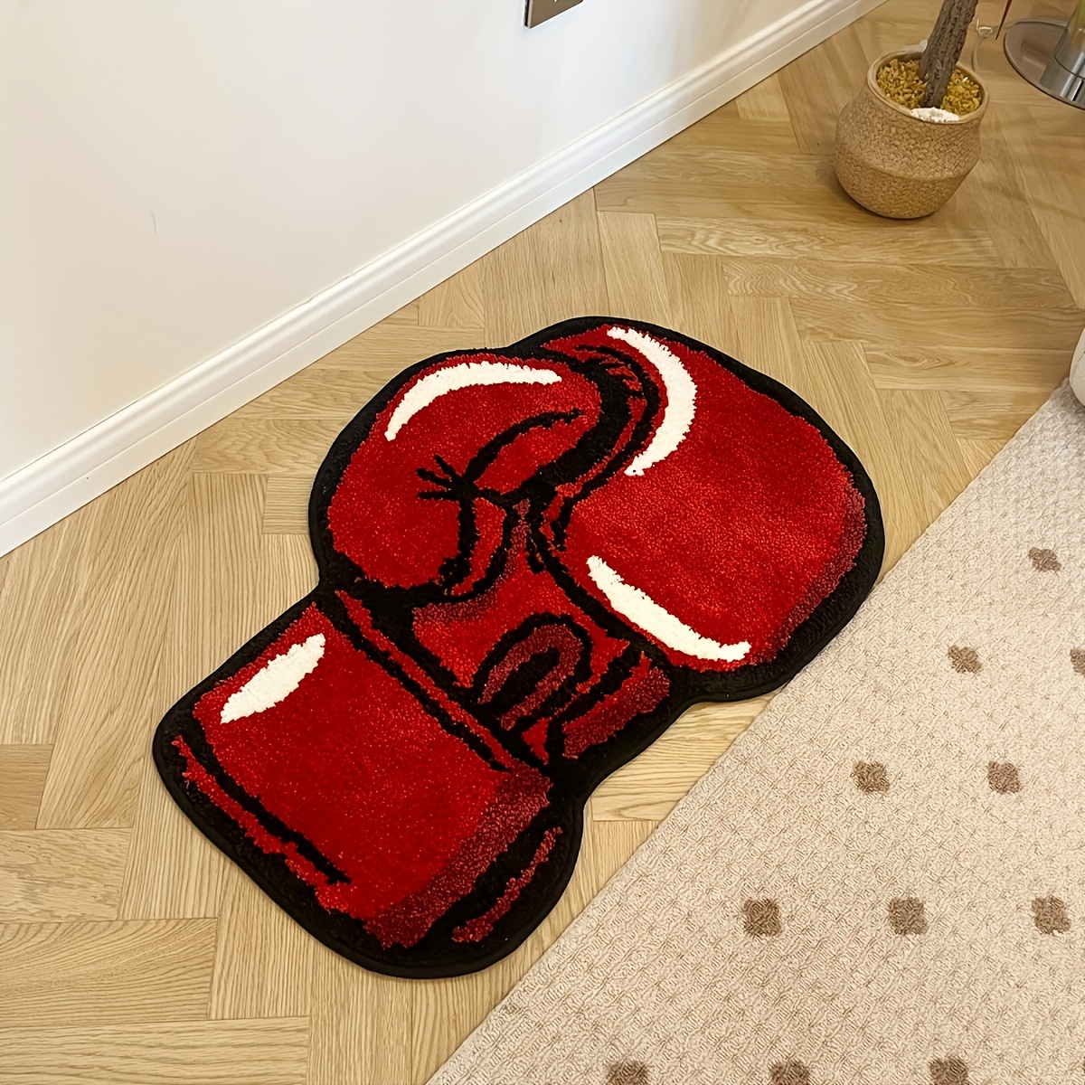 One Pair Of Boxing Gloves Tufted Rugs Gym Rug Indoor Home Decoration Gifts Accent Round Tufting Soft Rug Perfect Gift Room Decoration