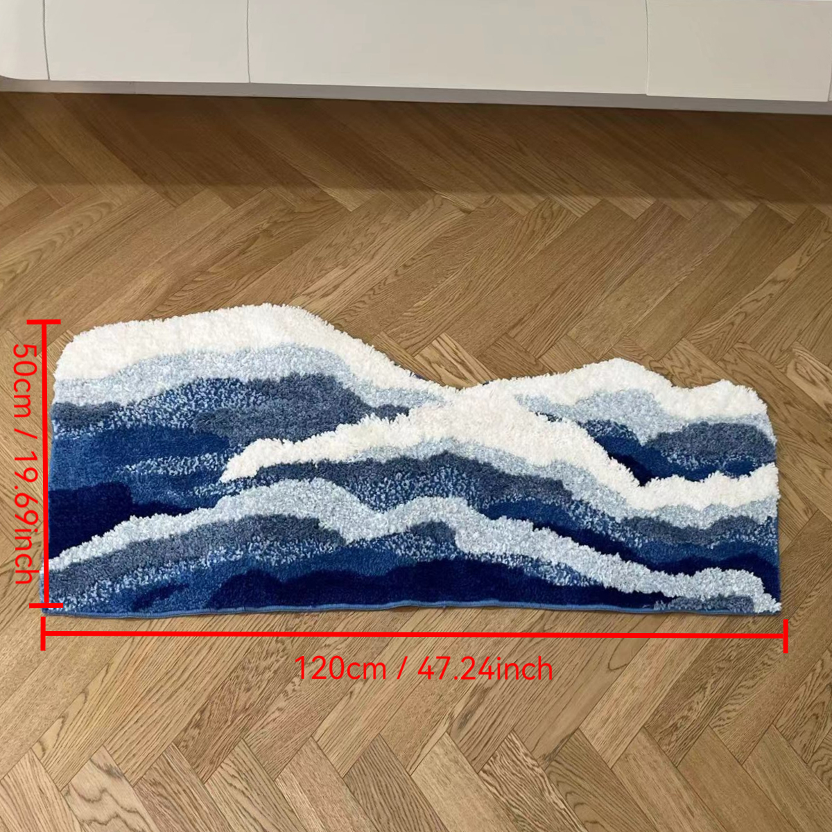 Blue Sea Wave Flocking Rug Bedroom Rug Corridor Area Floor Pad Mat Doormat Aesthetic Home Decor