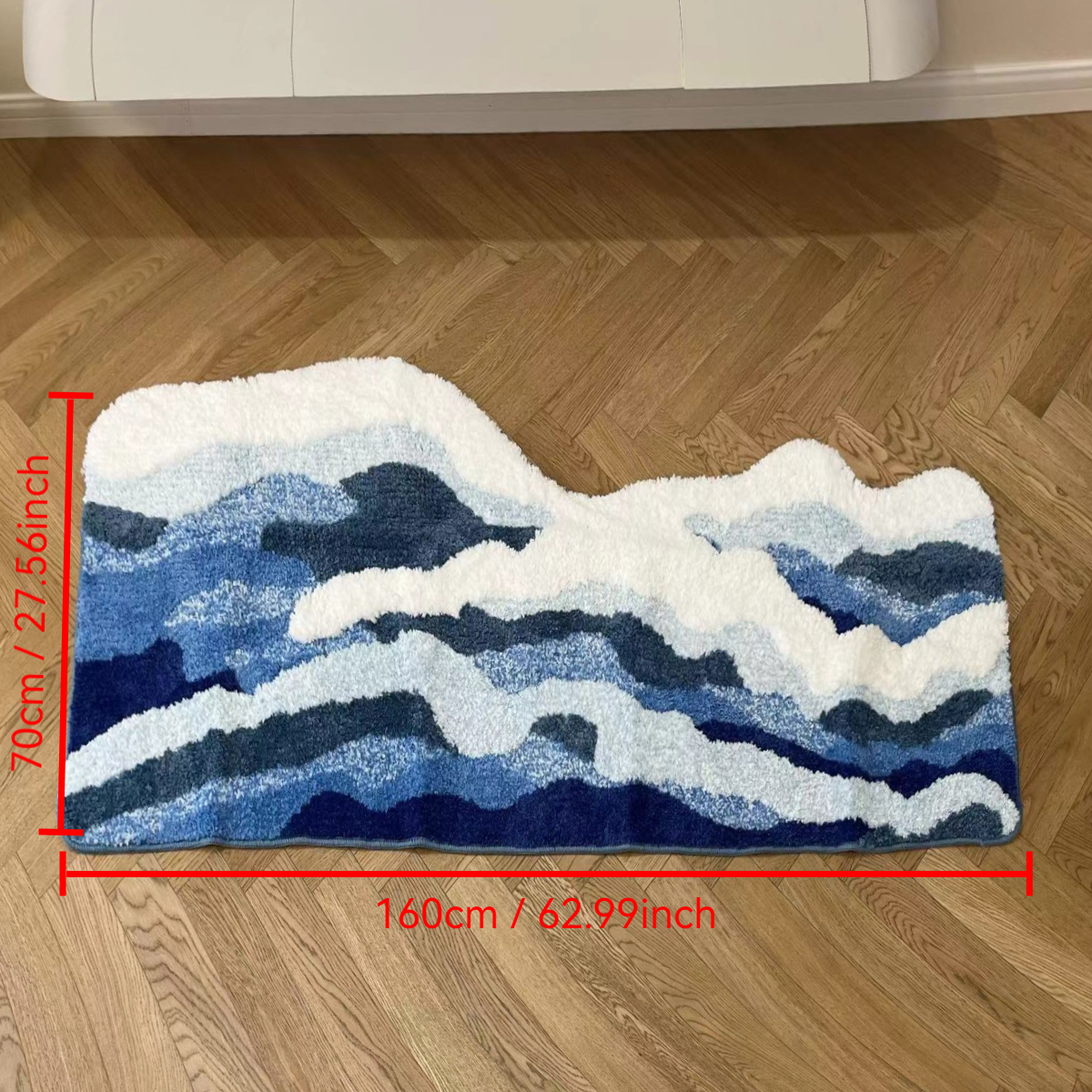 Blue Sea Wave Flocking Rug Bedroom Rug Corridor Area Floor Pad Mat Doormat Aesthetic Home Decor