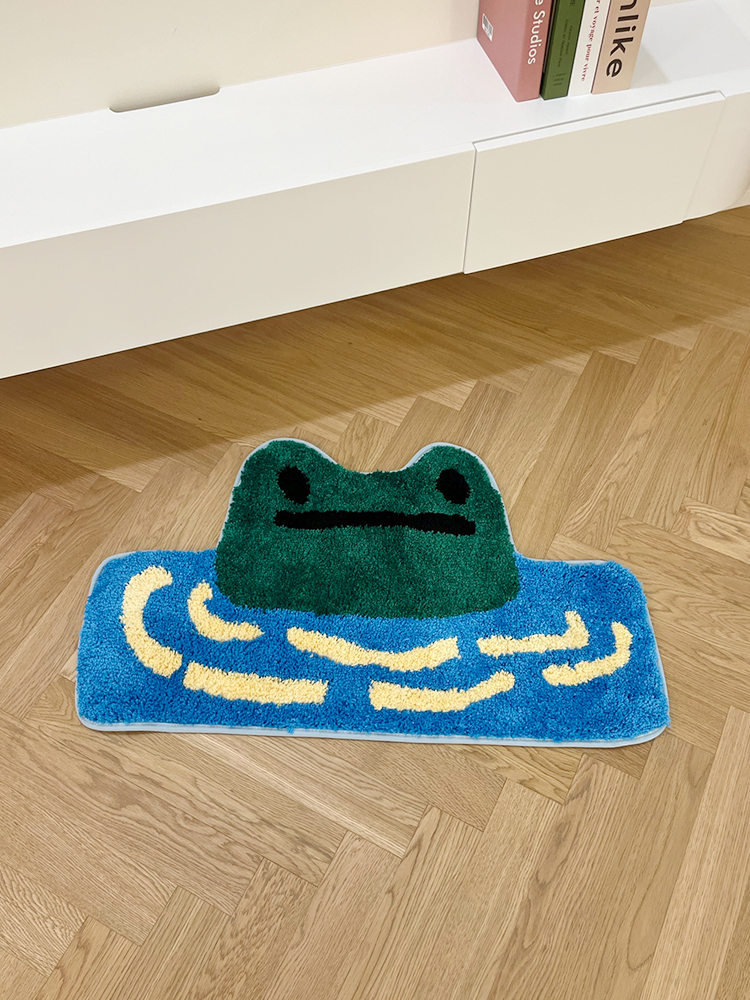 Frog Tufted Rug Funny Thickened Non Slip Foot Mat Hallway Porch Area Rug for Home Livingroom Door Mats Bathroom Rug Carpet