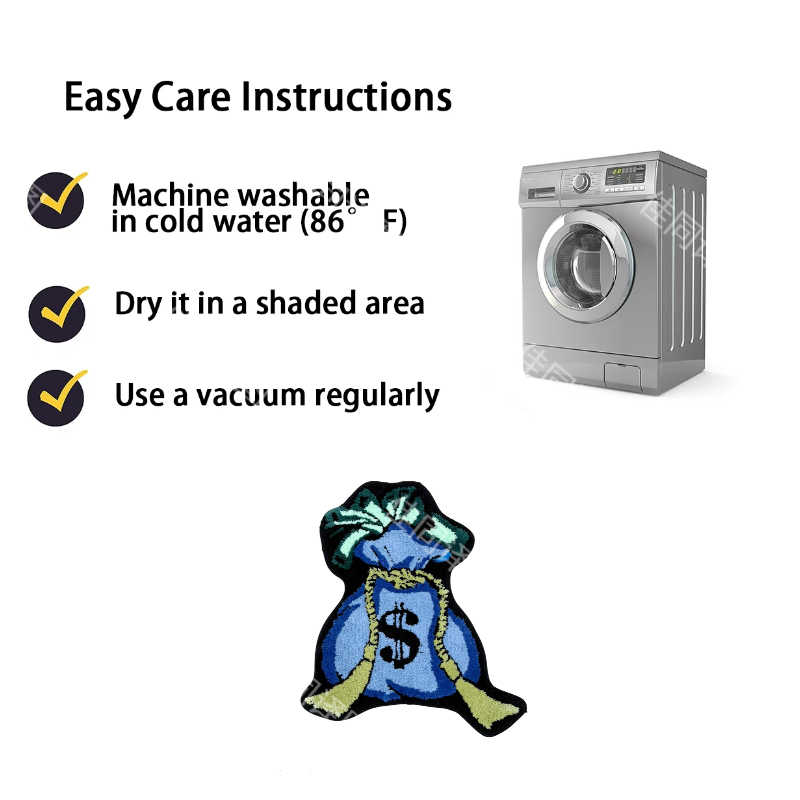 Blue Money Bag Shaped Tufted Rug, Blue Dollar Sign Plush Carpet with Cash Detail, Soft Non-Slip Irregular Floor Mat for Bedroom, Man Cave & Office, Fun Finance Themed Home Decor for Entrepreneurs