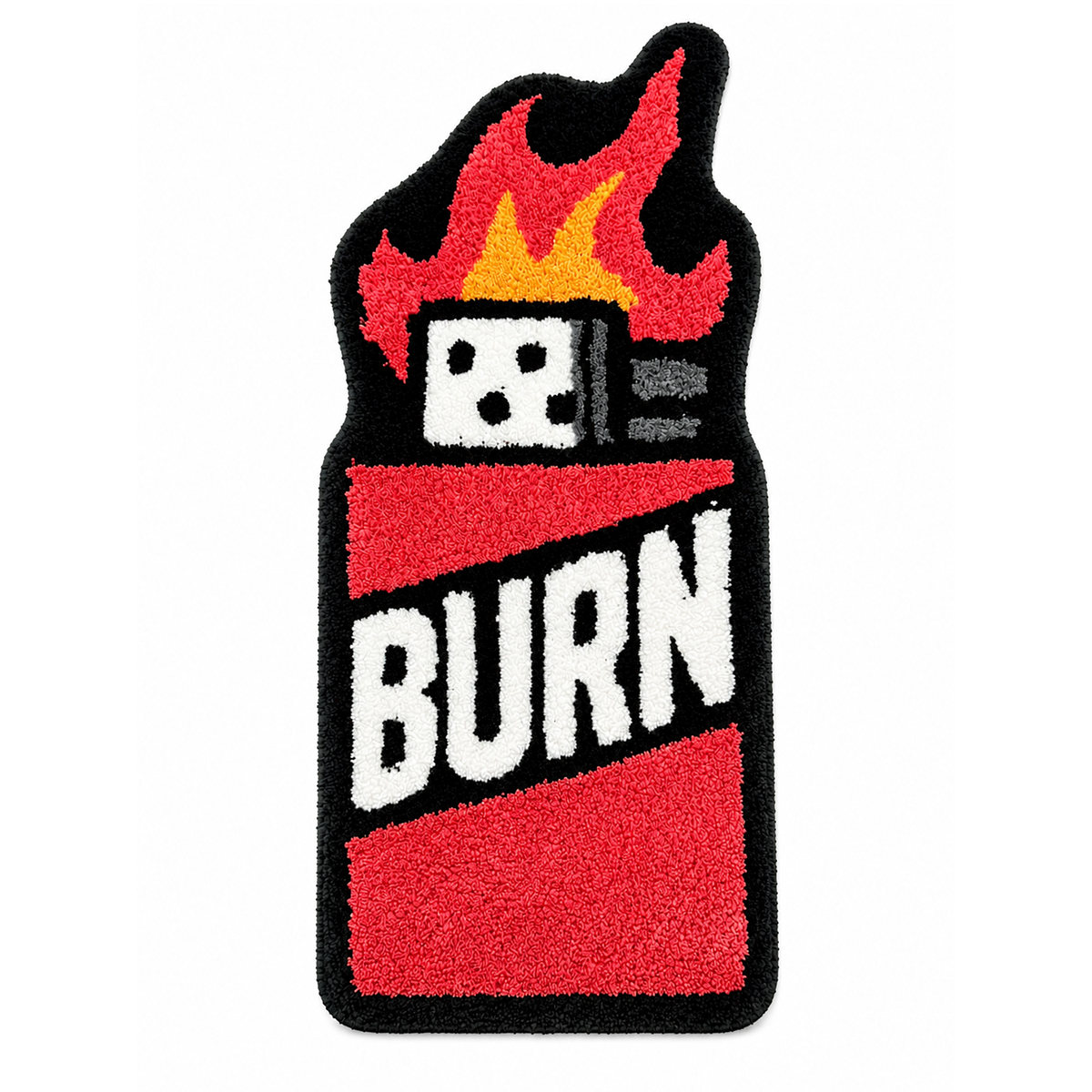 BURN Lighter Shaped Tufted Rug, Retro Flame & Dice Irregular Fluffy Floor Mat, Non Slip Absorbent Doormat for Bedroom Entryway Home Decor
