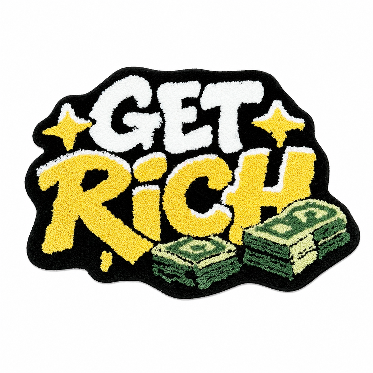 GET RICH Money Design Tufted Rug, Dollar Cash Stack Irregular Shaped Fluffy Floor Mat, Non Slip Absorbent Doormat for Bedroom Entryway Home Decor