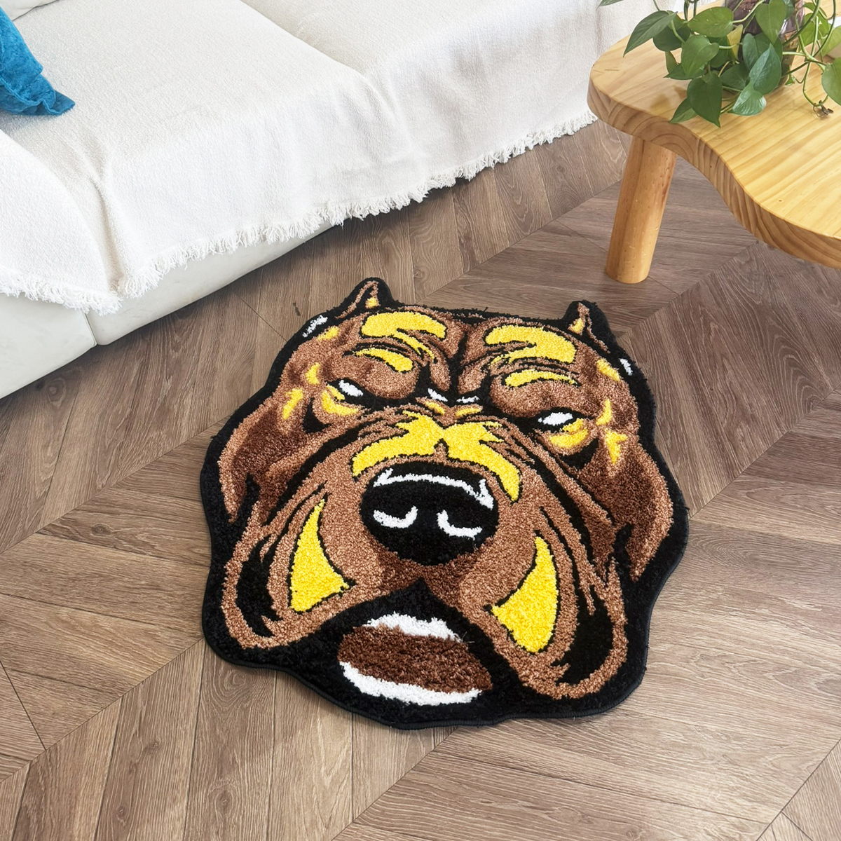 Vibrant Pitbull Head Tufted Rug - Soft Plush Anti-Slip Floor Mat for Pet Lovers, Bedroom & Living Room Decor, Unique Street Style Carpet