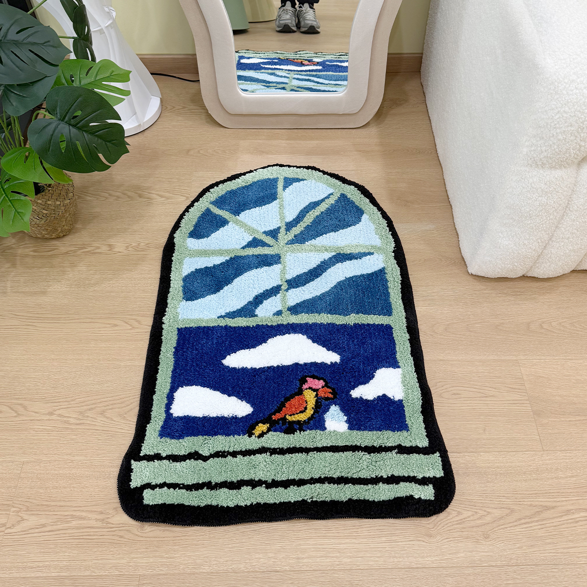 American Style Window Tufted Rug Household Bedroom Bedside Mat Creative Blanket Thickened Washable Flocking Non-Slip Floor Mat