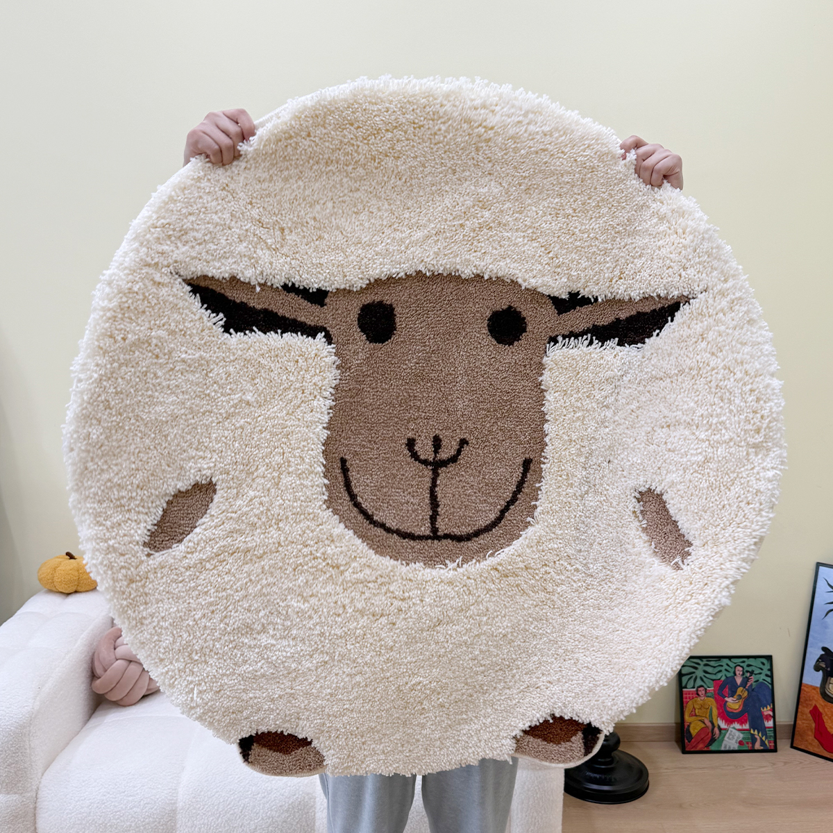 Cute Sheep Tufted Flocking Carpet Dormitory Mat Anti-slip Soft Floor Mat Bedroom Cartoon Fluffy Bedside Rug Fans Gift Home Decor