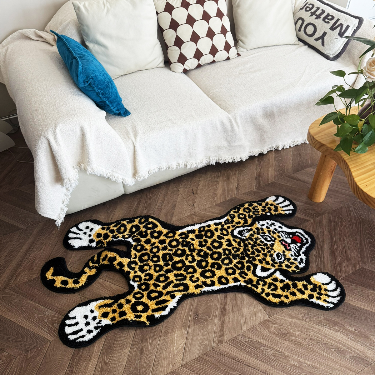 Yellow Leopard Print Tufted Rug | Soft Plush Animal Shaped Floor Mat | Whimsical Home Decor for Bathroom, Bedroom, Kids Room